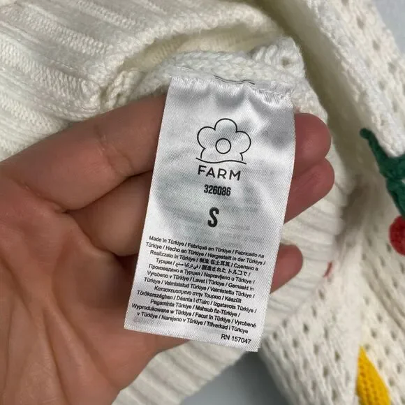 Farm Rio Off-White Crochet 3D Fruit Polo Knit Sweater Top - Picture 9 of 10